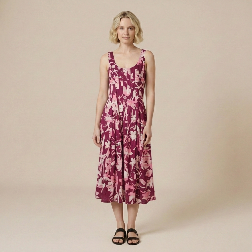 Chic Floral Midi Dress in Pink and Purple